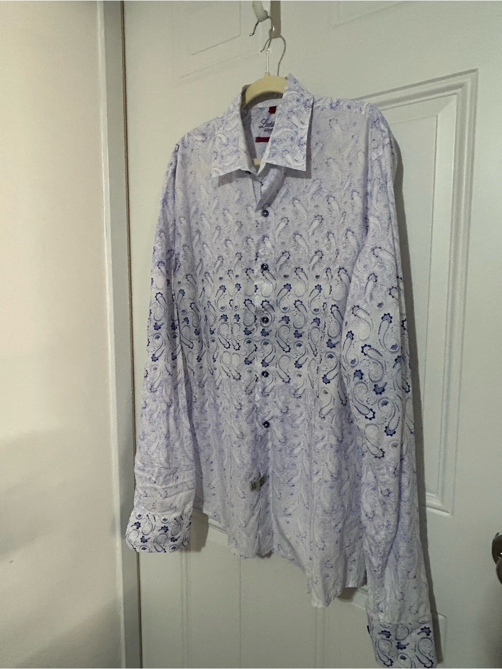 Luchiano Visconti Men's White Paisley Dress Shirt - Classic Long Sleeve